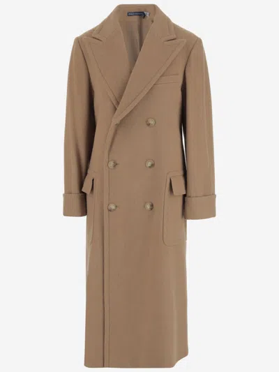 Ralph Lauren Beige Double Breasted Coat In Brown