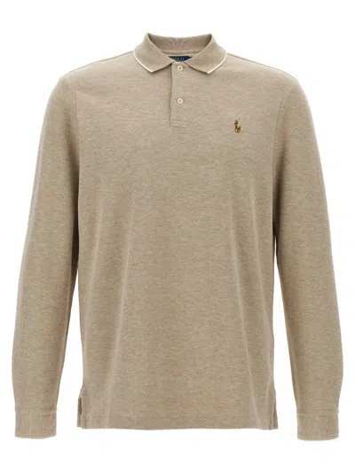 Ralph Lauren Beige Fleece Cotton Polo Shirt In Sand