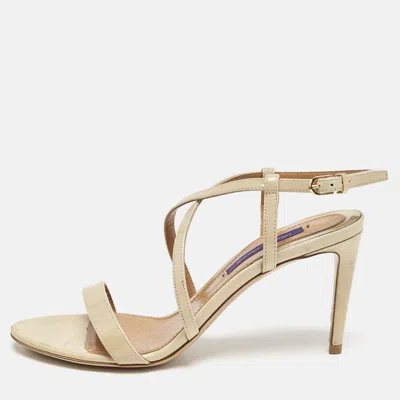 Pre-owned Ralph Lauren Beige Patent Leather Crisscross Ankle Strap Sandals Size 38
