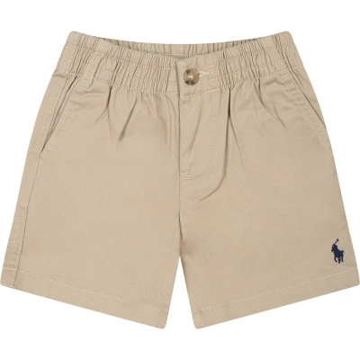 Ralph Lauren Beige Shorts For Baby Boy With Embroidery