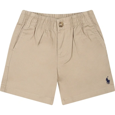 Polo Ralph Lauren Beige Shorts For Baby Boy With Embroidery In Kaki