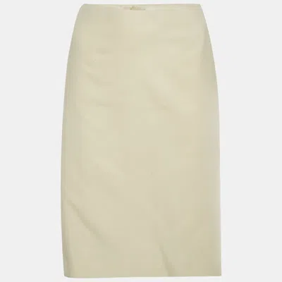 Pre-owned Ralph Lauren Beige Wool Blend Zip Up Pencil Skirt L In Sand