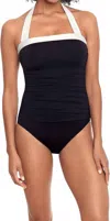 Ralph Lauren Bel Air Shirred Bandeau One-piece In Black And White In Blue