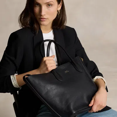 Polo Ralph Lauren Bellport Leather Medium Tote In Black