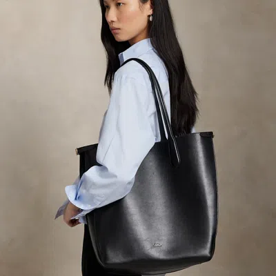 Polo Ralph Lauren Bellport Leather North-south Tote In Black