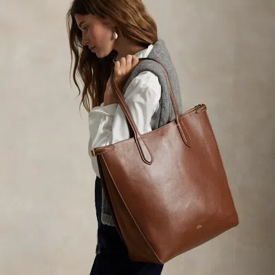 Polo Ralph Lauren Bellport Leather North-south Tote In Cuoio In Brown