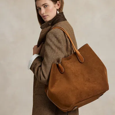 Polo Ralph Lauren Bellport Suede-leather Large Tote In Cinnamon In Brown