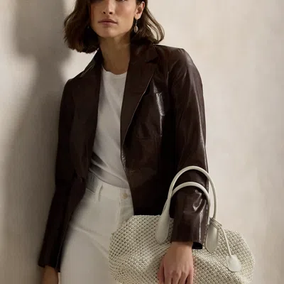 Ralph Lauren Bellport Woven Leather Satchel In White