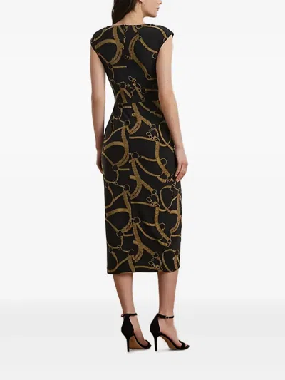 Ralph Lauren Belt-pattern Midi Dress In Black