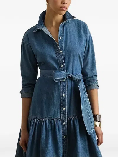 Ralph Lauren Belted Button-down Mini Dress In Blue