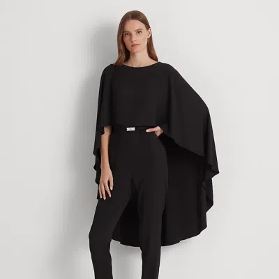 Ralph Lauren Belted Cape Georgette Jumpsuit In Black