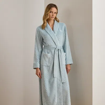 Ralph Lauren Belted Chenille Shawl-collar Long Robe In Blue