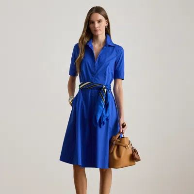 Ralph Lauren Belted Cotton-blend Shirtdress In Blue