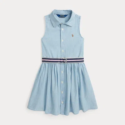 Ralph Lauren Kids' Belted Cotton Chambray Shirtdress In Blue