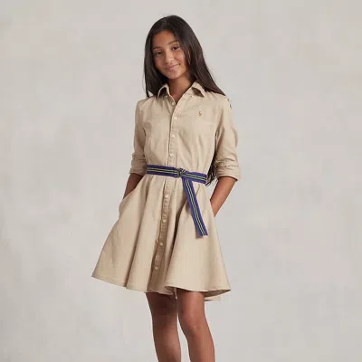 Ralph Lauren Kids' Belted Cotton Chino Shirtdress In Tan