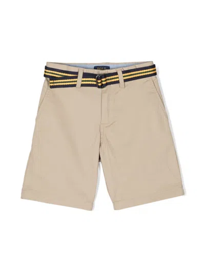 Polo Ralph Lauren Kids' Logo-embroidered Belted Chino Shorts In Neutrals