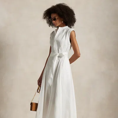 Ralph Lauren Belted Cotton Sleeveless A-line Dress In White