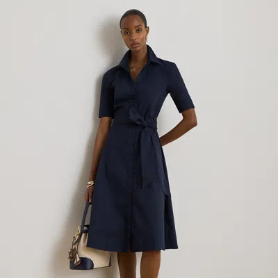 Ralph Lauren Belted Cotton-blend Shirtdress In Lauren Navy In Multi