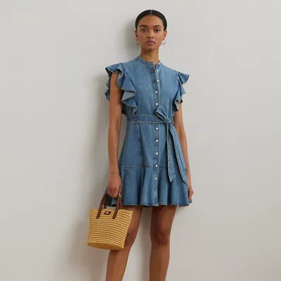 Ralph Lauren Belted Denim Flutter-sleeve Shirtdress In Alicia Wash