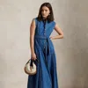 Ralph Lauren Belted Denim Sleeveless A-line Dress