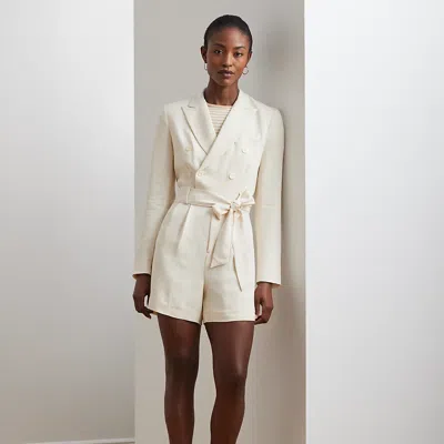 Ralph Lauren Belted Double-breasted Cady Romper In Mascarpone Cream