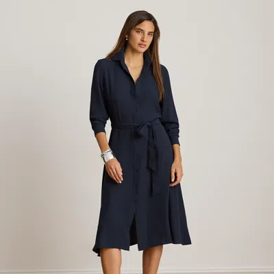Ralph Lauren Belted Double-faced Georgette Shirtdress In Lauren Navy In Blue