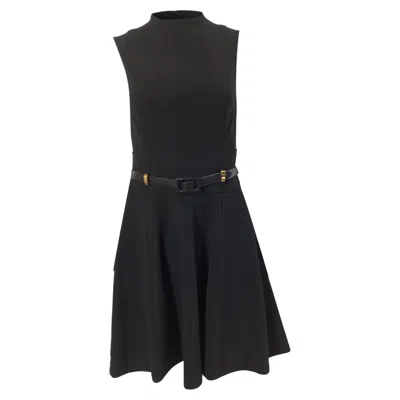 Ralph Lauren Belted Dress In Black Wool