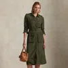 Ralph Lauren Belted Faille Shirtdress In Green