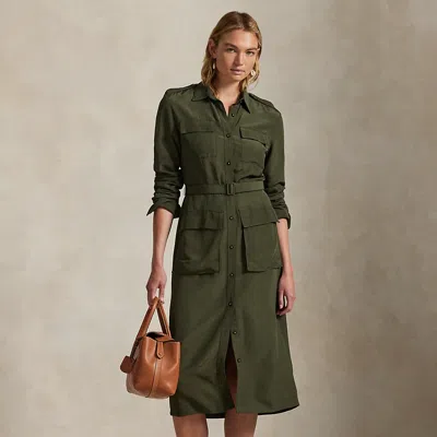 Ralph Lauren Belted Faille Shirtdress In Green