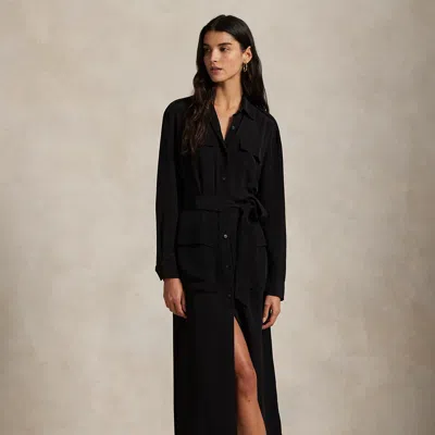 Ralph Lauren Belted Faille Shirtdress In Black