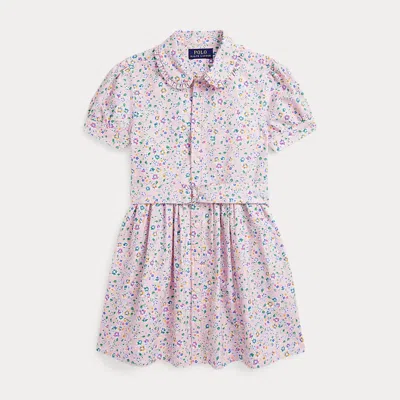 Ralph Lauren Kids' Belted Floral Cotton Oxford Dress In Pink