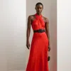 Ralph Lauren Women's Belted Floral Jacquard Halter Gown In Red