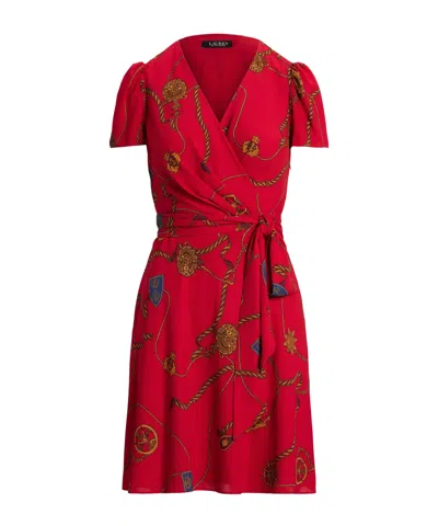 Ralph Lauren Belted Georgette Mini Dress In Red