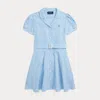 Ralph Lauren Kids' Belted Gingham Linen Dress In Blue