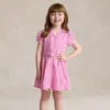 Ralph Lauren Kids' Belted Gingham Linen Dress In Pink