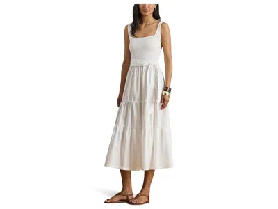 Ralph Lauren Belted Jersey Broadcloth Tiered Dress In Neutral