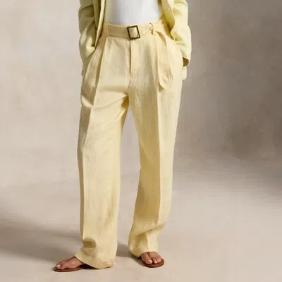 Polo Ralph Lauren Belted Linen Bacall Pant In Yellow In Multi