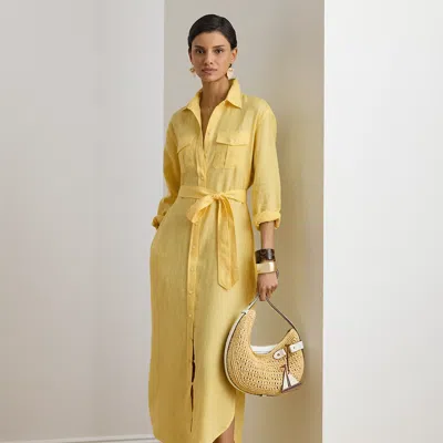 Ralph Lauren Belted Linen Midi Shirtdress In Lemon Sorbet In Yellow