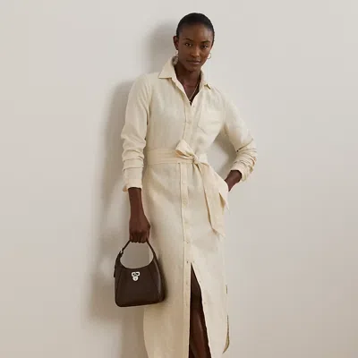 Ralph Lauren Belted Linen Shirtdress In Neutral