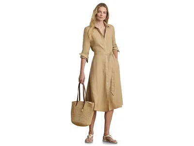 Ralph Lauren Belted Linen Shirtdress In Nude