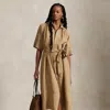 Ralph Lauren Belted Linen Shirtdress In Camel