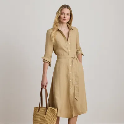 Ralph Lauren Belted Linen Shirtdress In Birch Tan In Brown