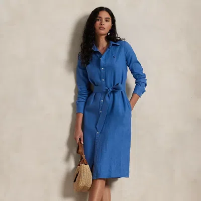 Ralph Lauren Belted Linen Shirtdress In Retreat Blue