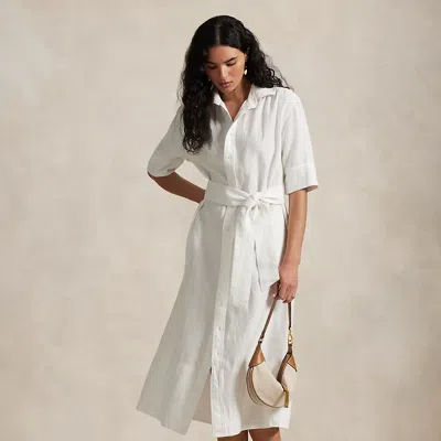 Ralph Lauren Belted Linen Shirtdress In White
