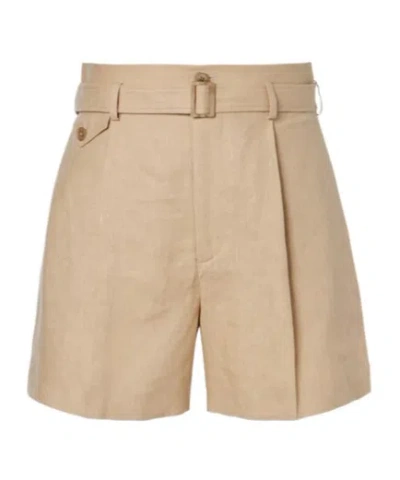 Ralph Lauren Belted Linen Shorts In Brown