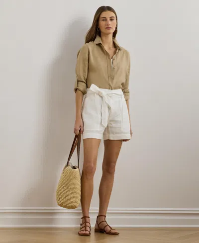 Ralph Lauren Belted Linen Shorts In White