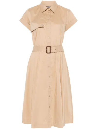 Ralph Lauren Belted Mini Dress With Classic Collar And Flared Skirt In Multi