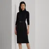 Ralph Lauren Belted Mockneck Jersey Dress In Black