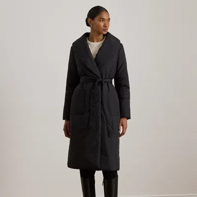 Ralph Lauren Belted Oversize-collar Puffer Wrap Coat In Black