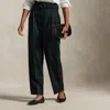 Ralph Lauren Belted Plaid Wool Pleated Tapered Pant In Green